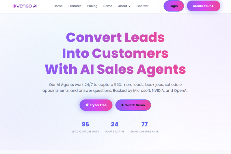 Vengo AI website screenshot
